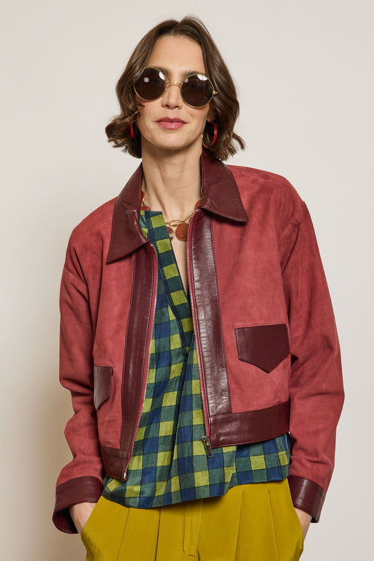 BLOUSON EN CUIR BORDEAUX