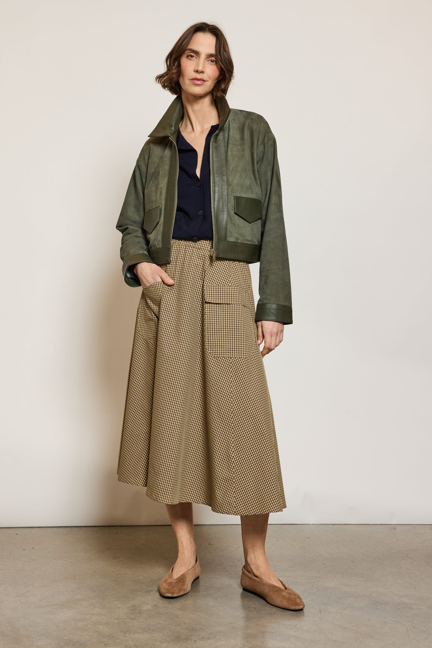 BLOUSON EN CUIR KAKI