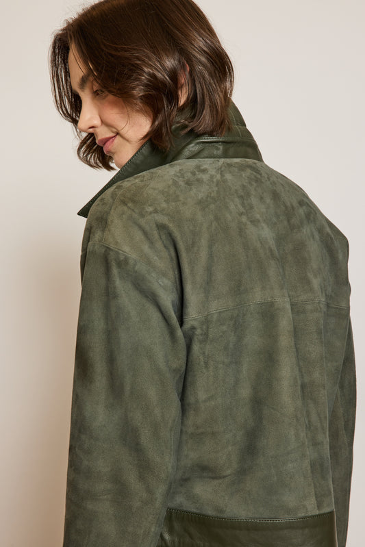 BLOUSON EN CUIR KAKI