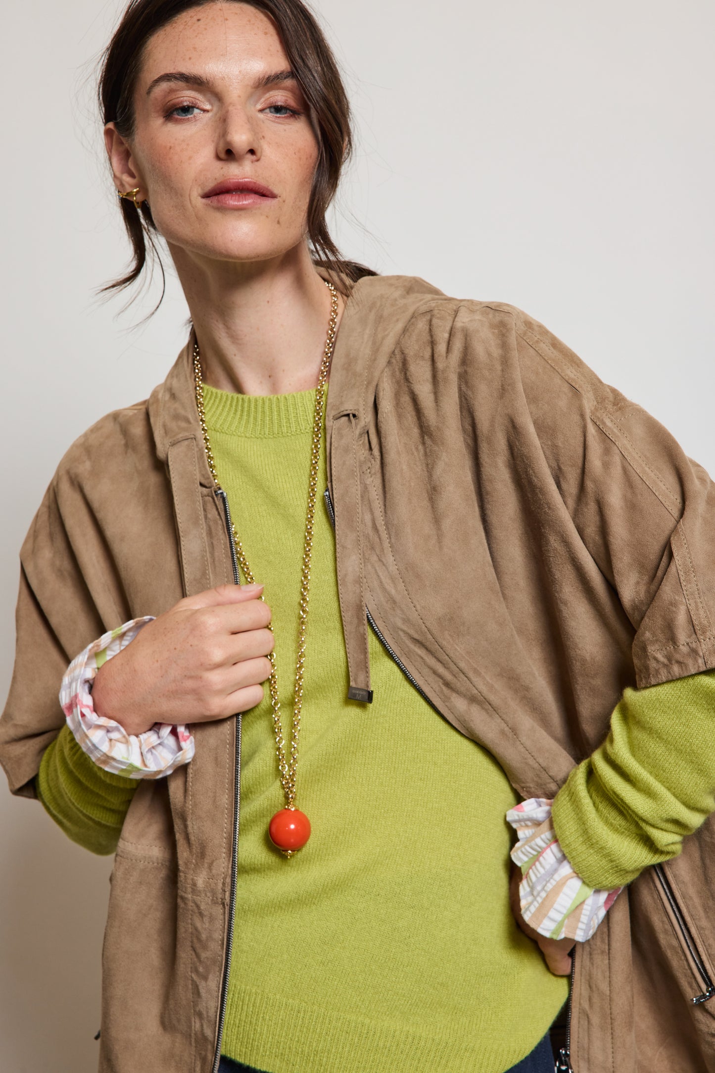 BLOUSON EN PEAU TAUPE