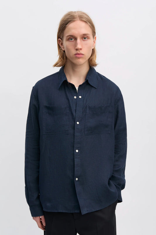 CHEMISE EN LIN MARINE