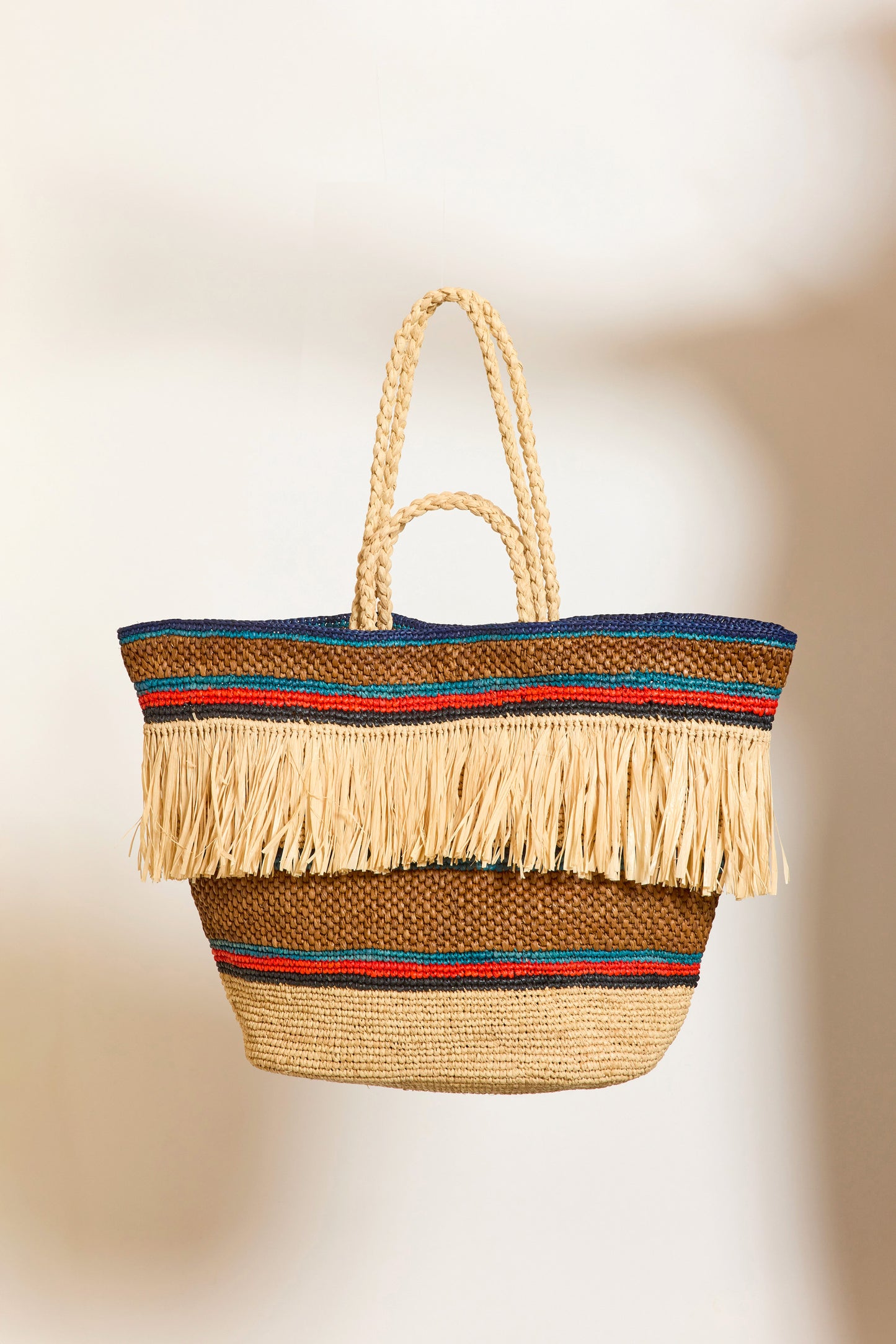 STRIPED RAFFIA BASKET MOKA