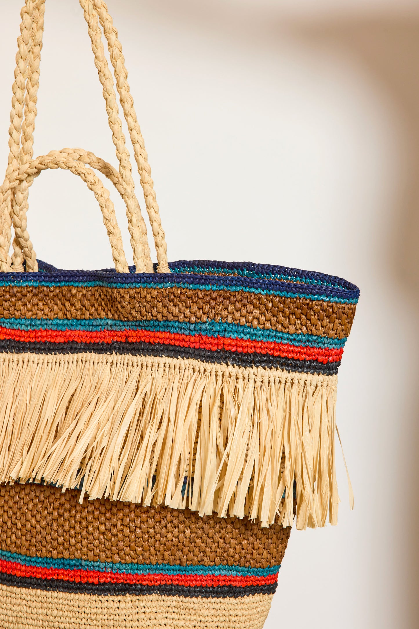 STRIPED RAFFIA BASKET MOKA