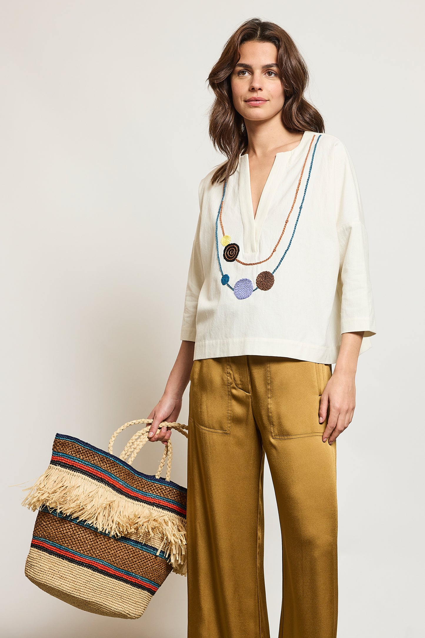 STRIPED RAFFIA BASKET MOKA