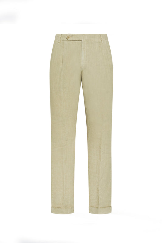 DOUBLE-PLEATED LINEN TROUSERS BEIGE