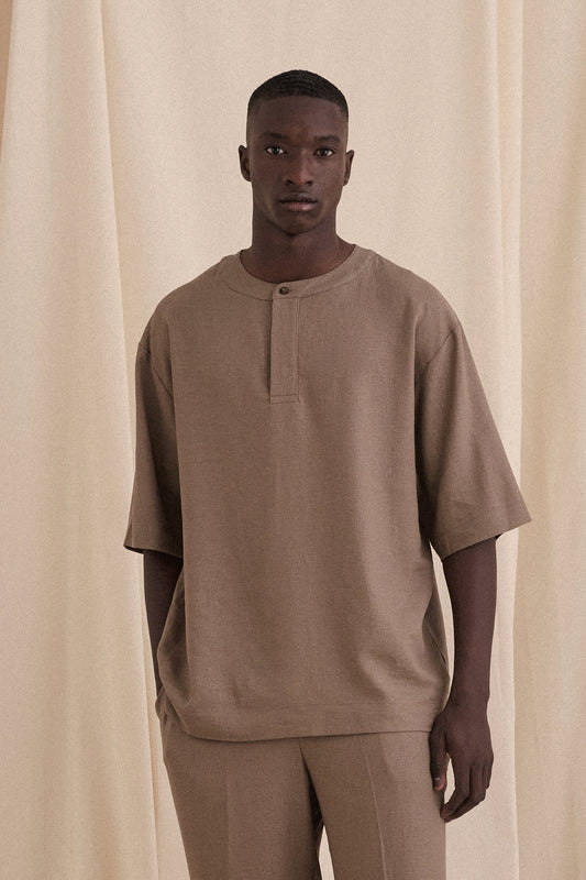 T-SHIRT COL TUNISIEN BOMBER CRÈME