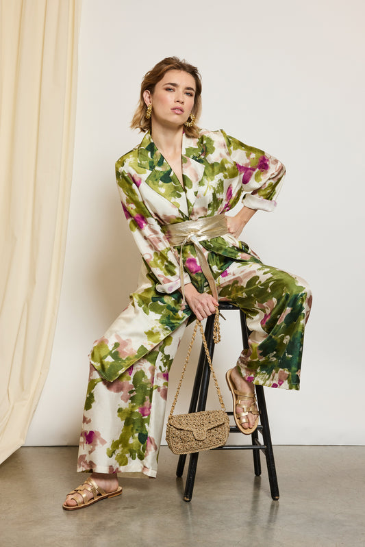 PANTALON EN SOIE ROSE