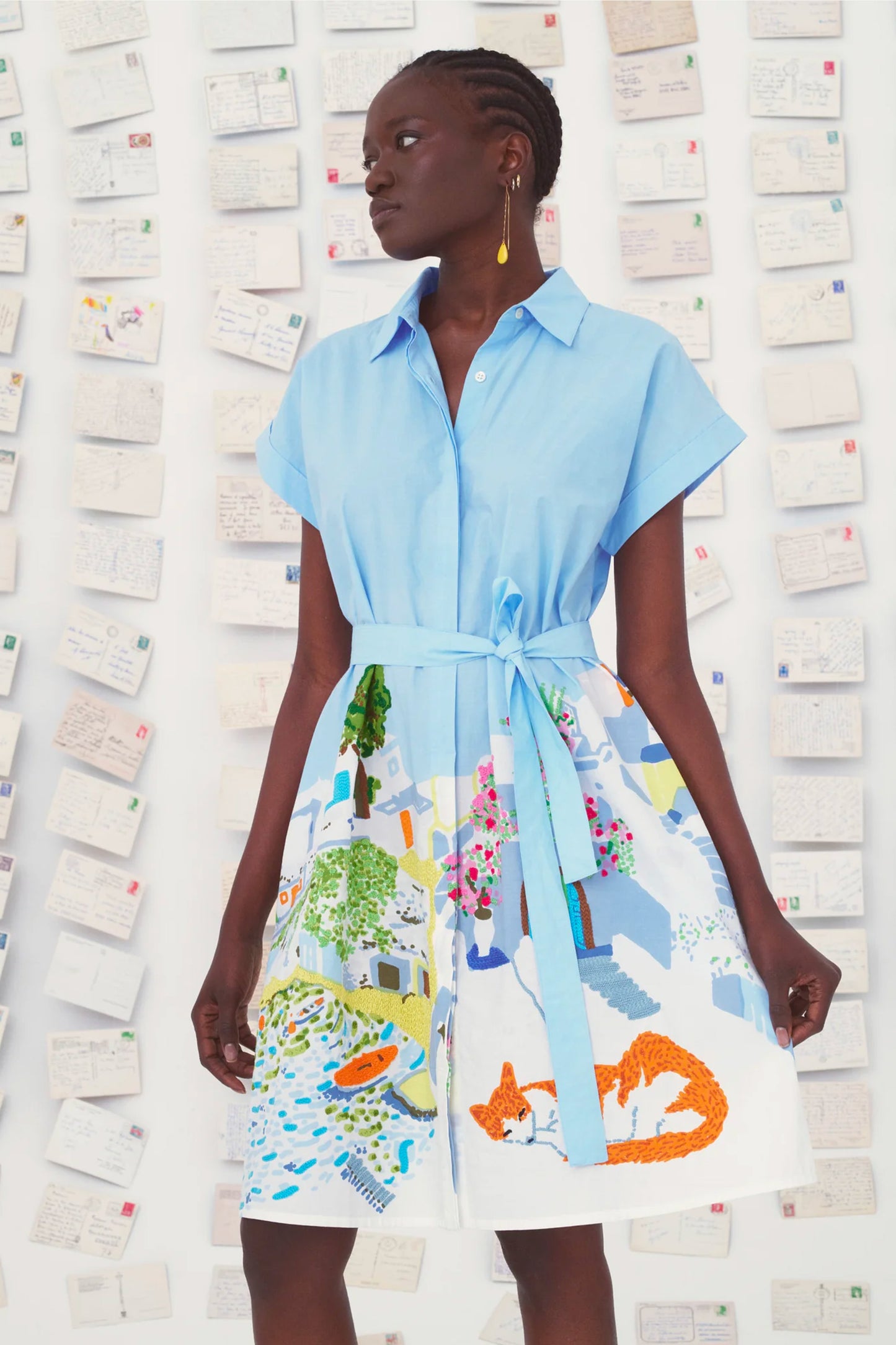 EMBROIDERED CYCLADES DRESS BLUE