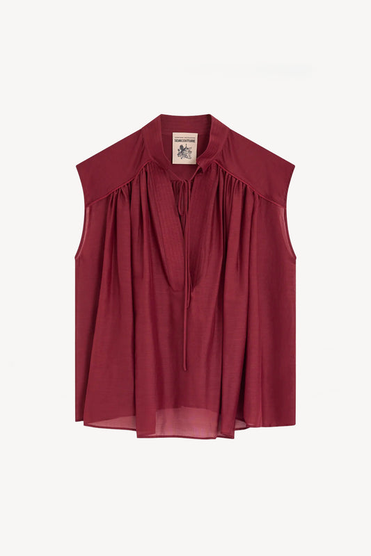 TOP EN VOILE DE COTON & SOIE BORDEAUX