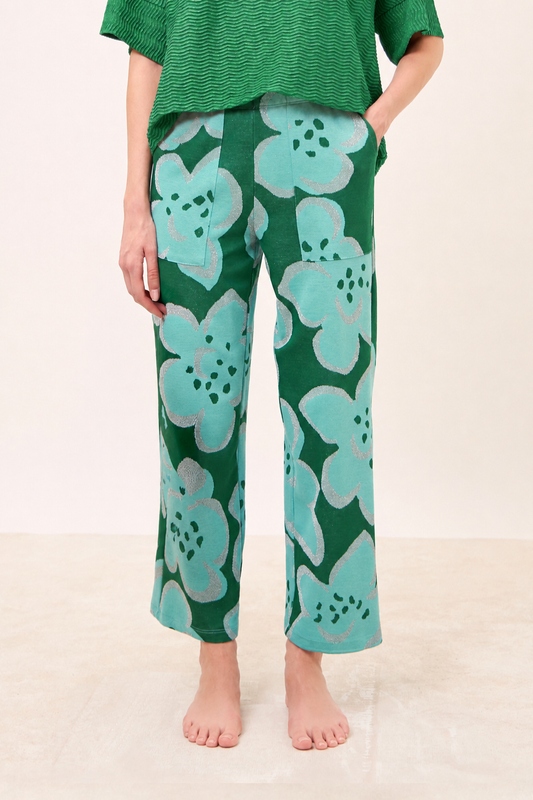 LUREX FLORAL TROUSERS GREEN