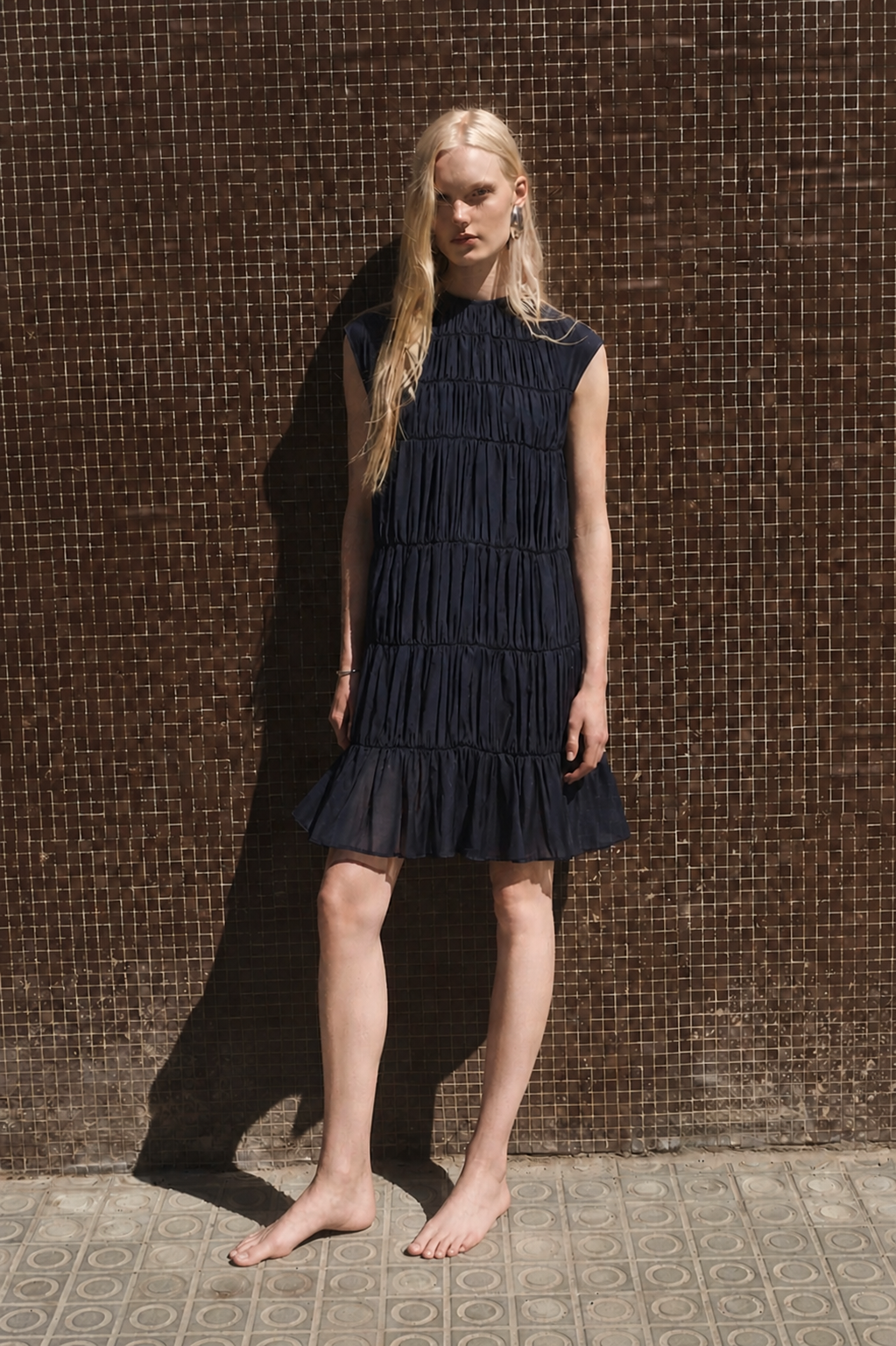 COTTON VEIL & SILK DRESS NAVY