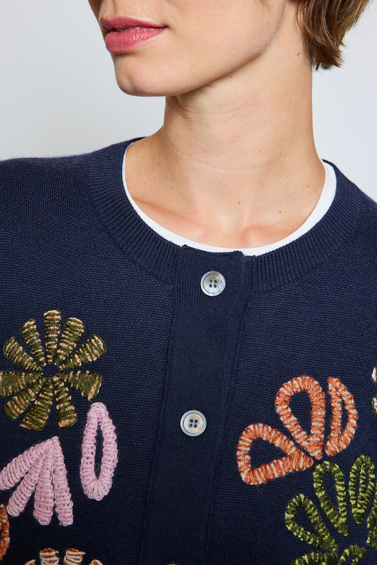 CARDIGAN EN LAINE ET SOIE MARINE