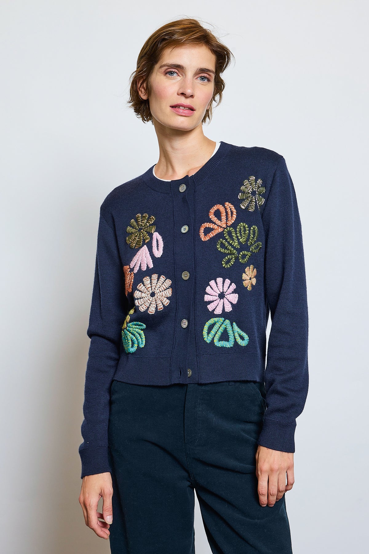 CARDIGAN EN LAINE ET SOIE MARINE