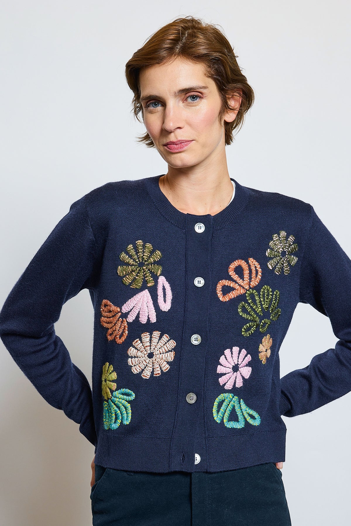 CARDIGAN EN LAINE ET SOIE MARINE