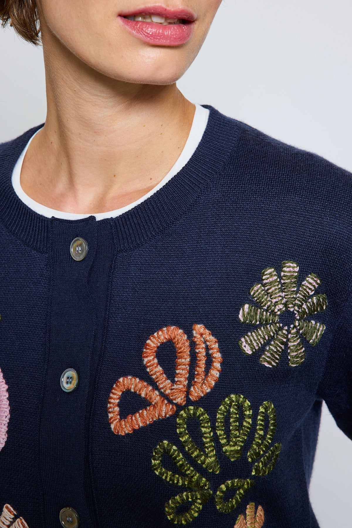 CARDIGAN EN LAINE ET SOIE MARINE