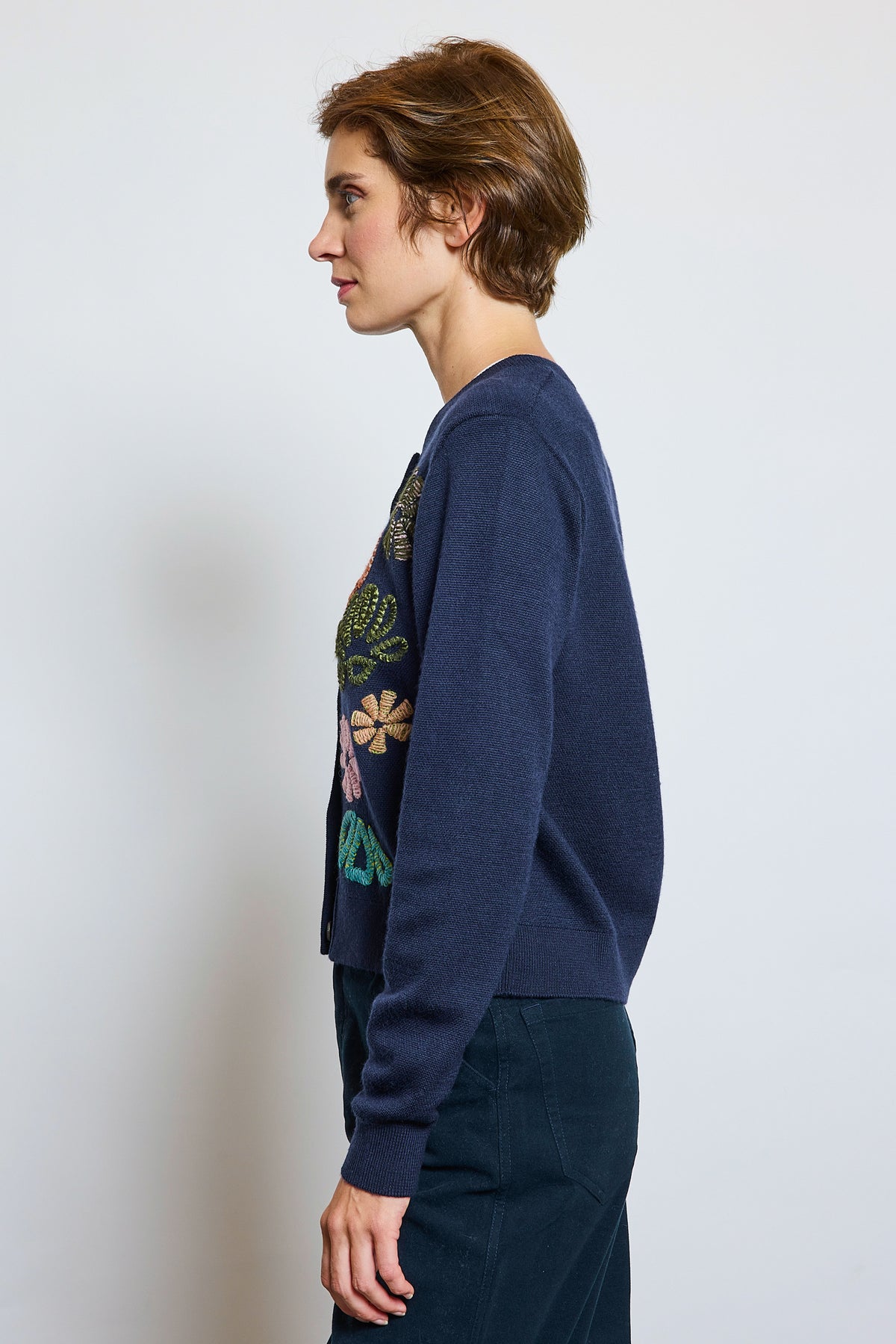 CARDIGAN EN LAINE ET SOIE MARINE