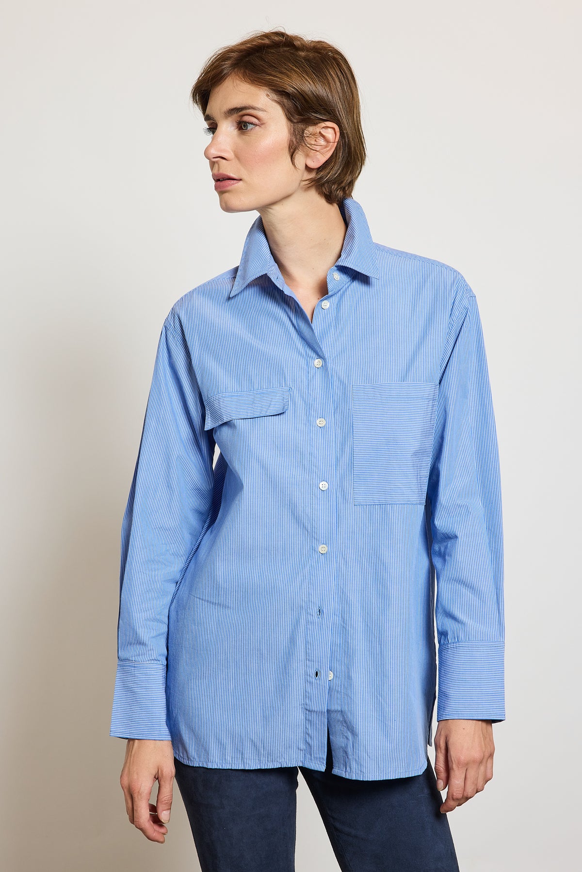 CHEMISE DOUBLE POCHES BLEUE