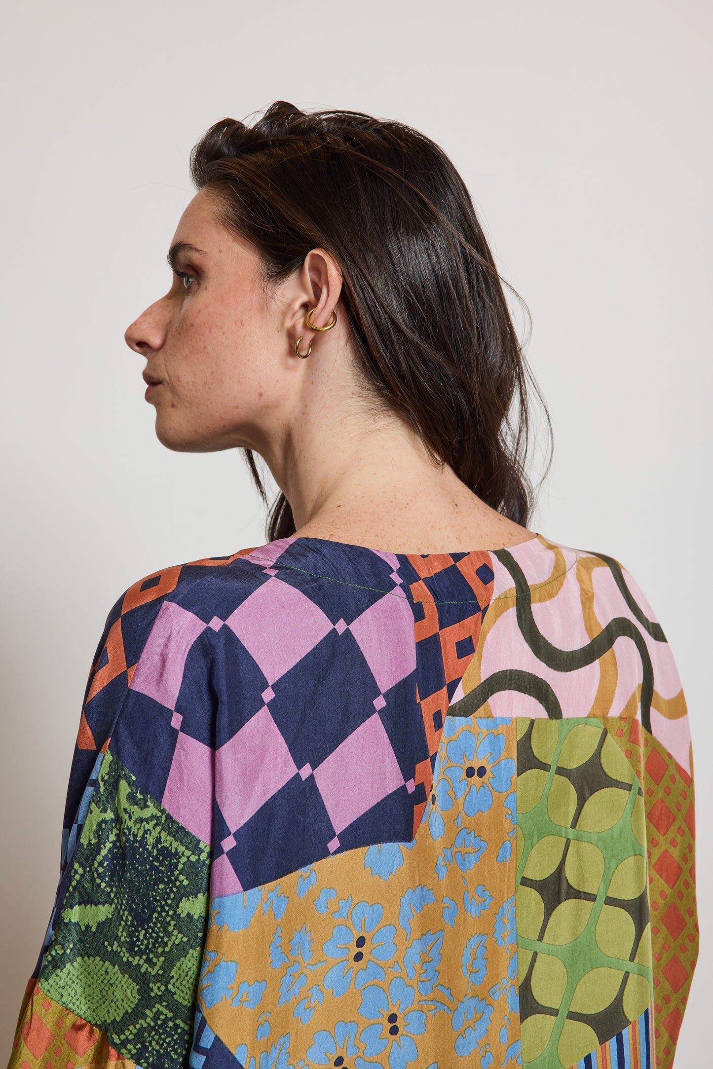 TOP EN SOIE ORIGAMI MULTICOLORE