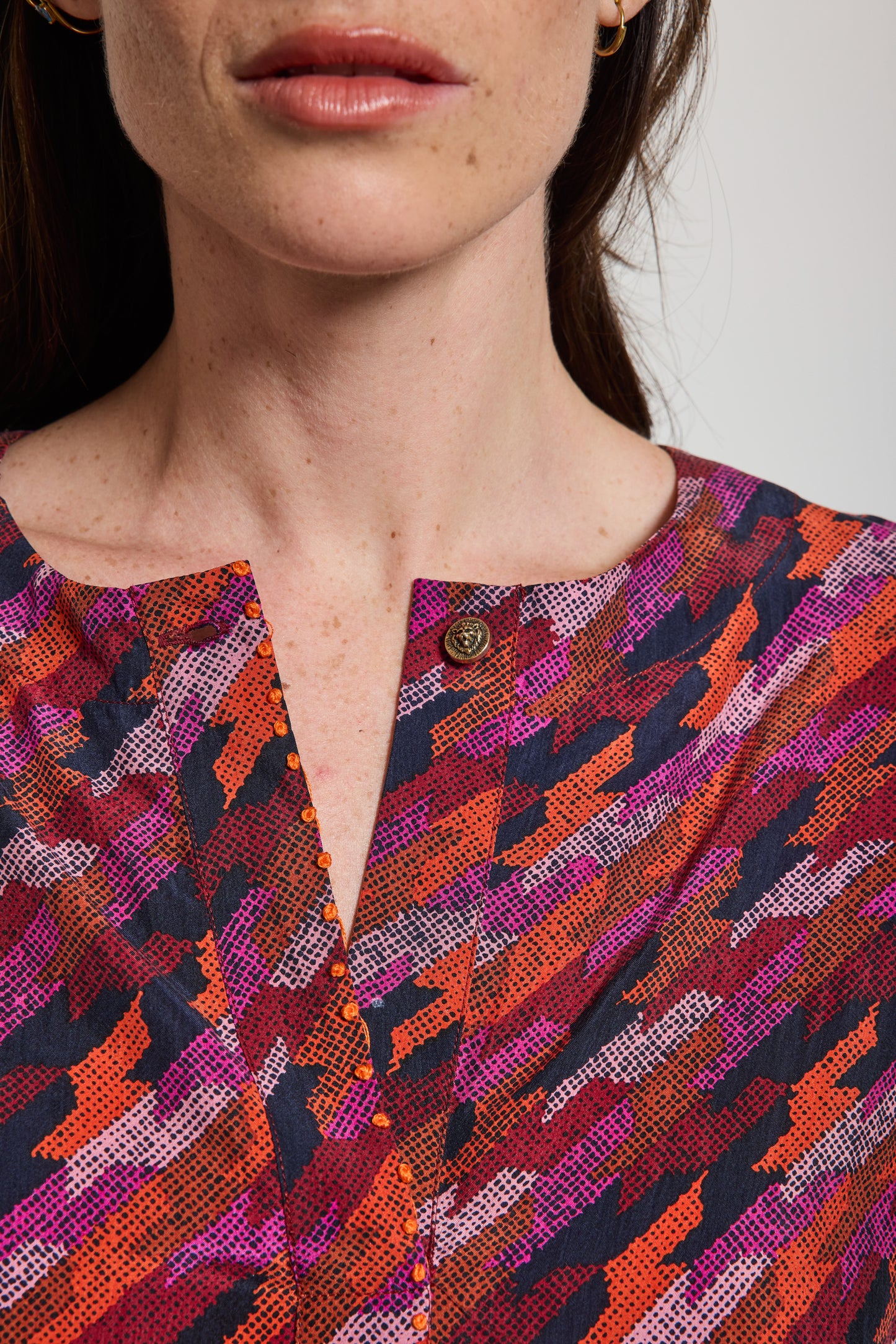 TOP EN SOIE PIED DE COQ FUSCHIA