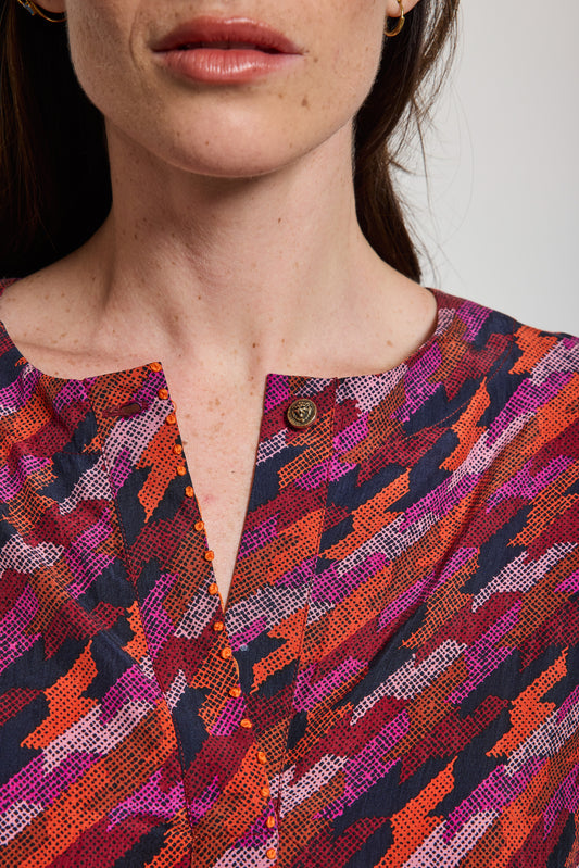 HOUNDSTOOTH SILK TOP FUXIA