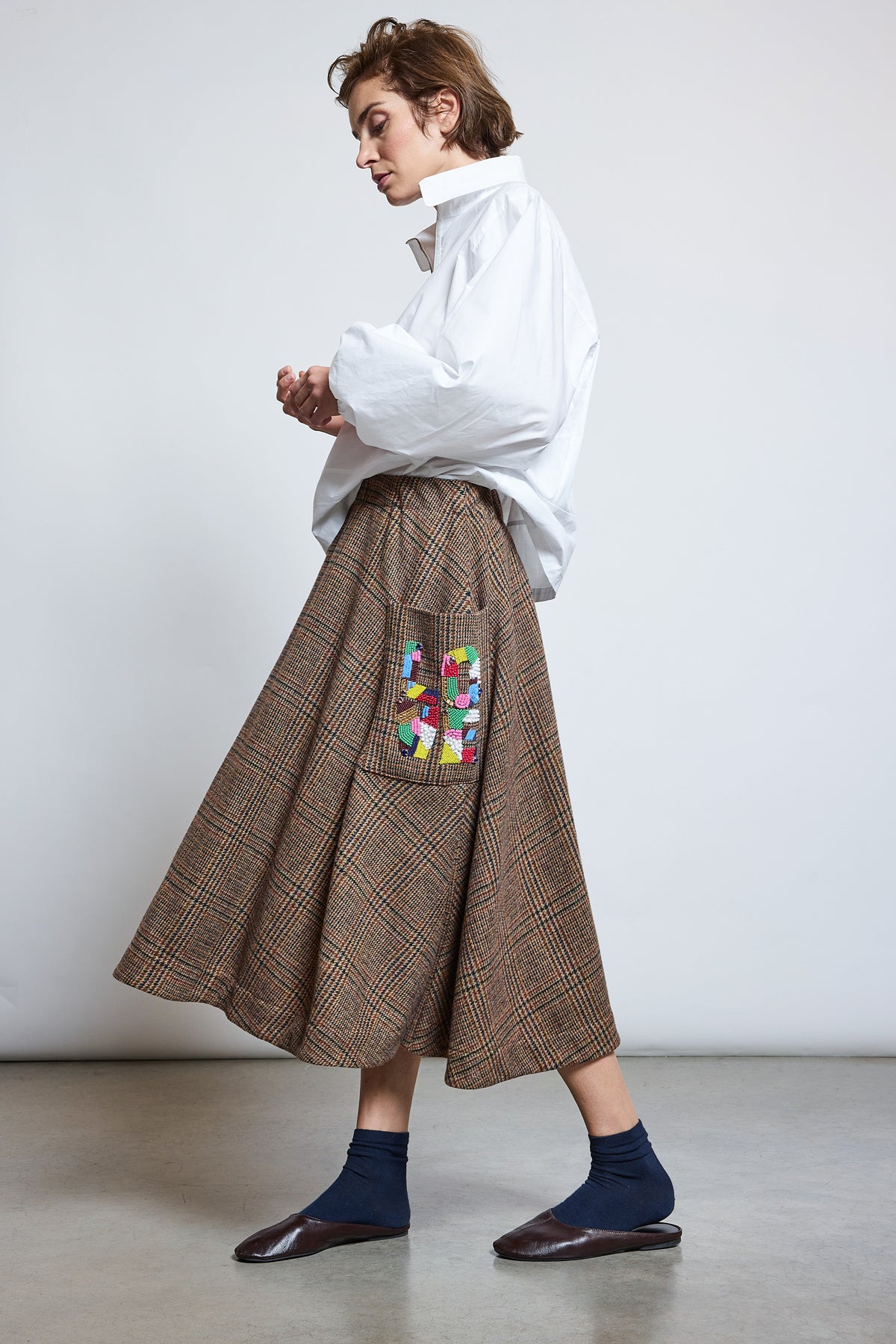 EMBOIDERED POCKET SKIRT PRINCE OF WALES