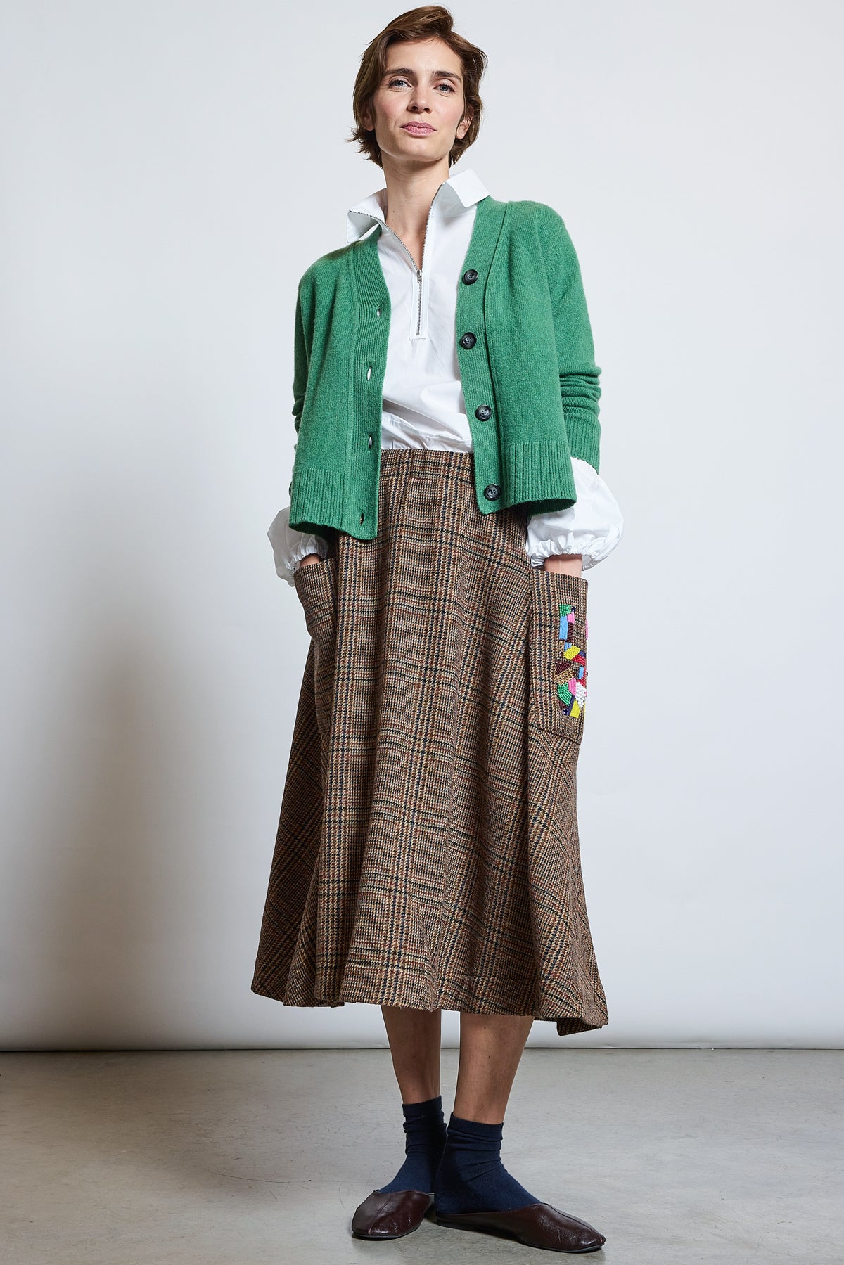 EMBOIDERED POCKET SKIRT PRINCE OF WALES