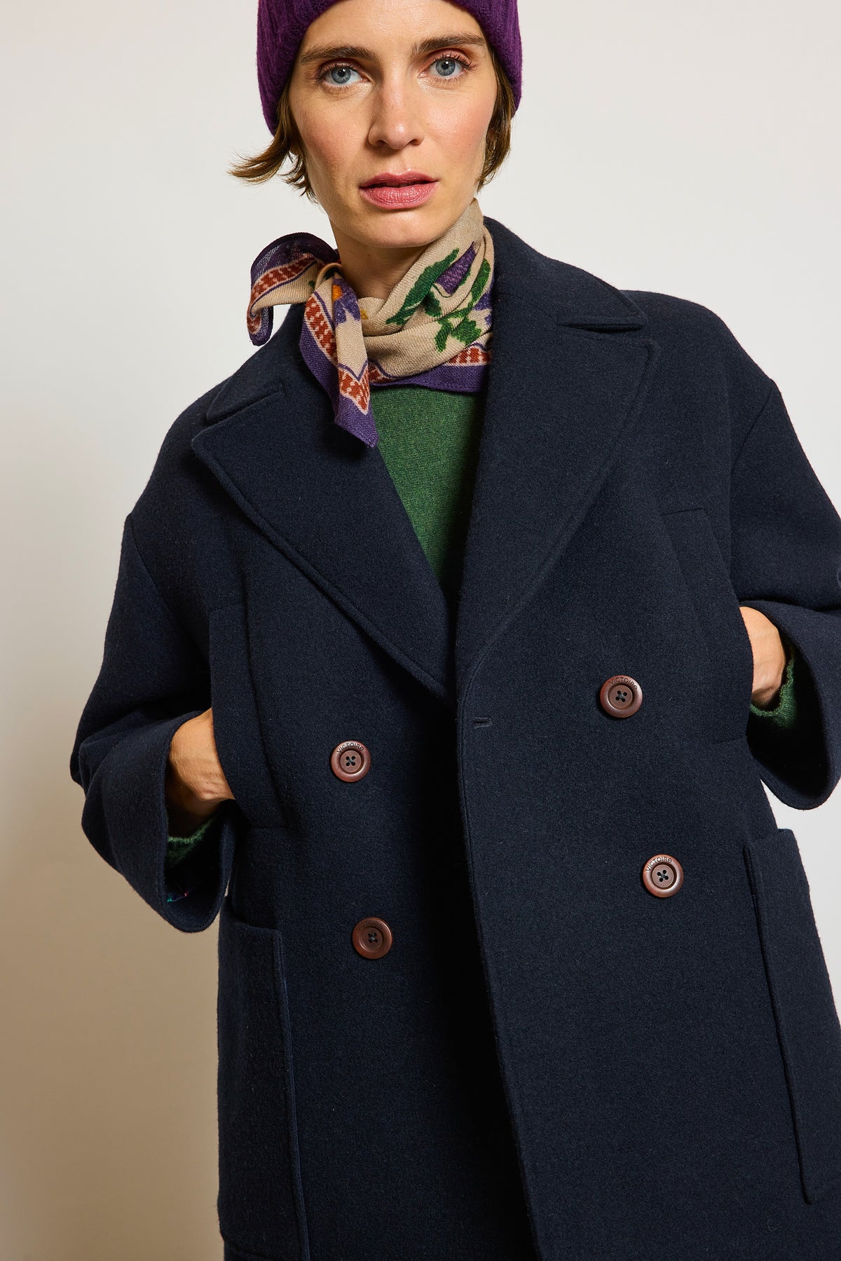 WOOL PEA COAT NAVY