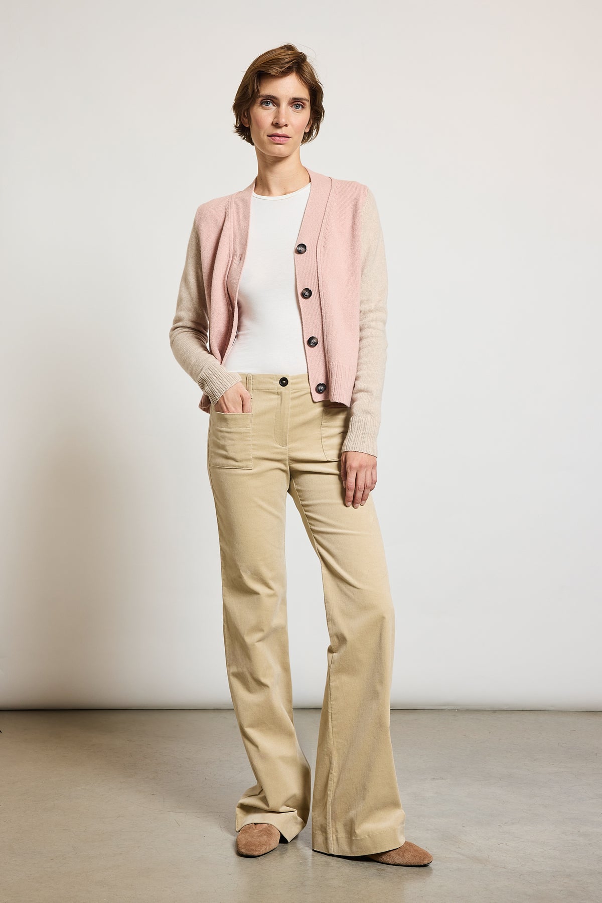 VELVET FLARED PANTS BEIGE