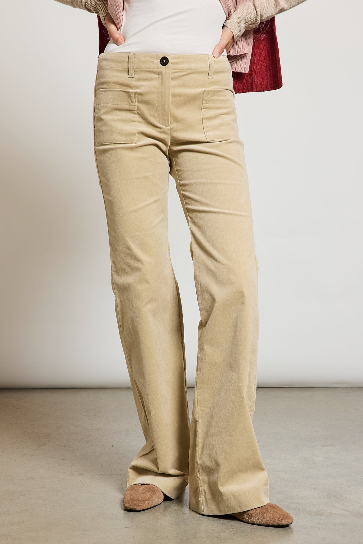 VELVET FLARED PANTS BEIGE