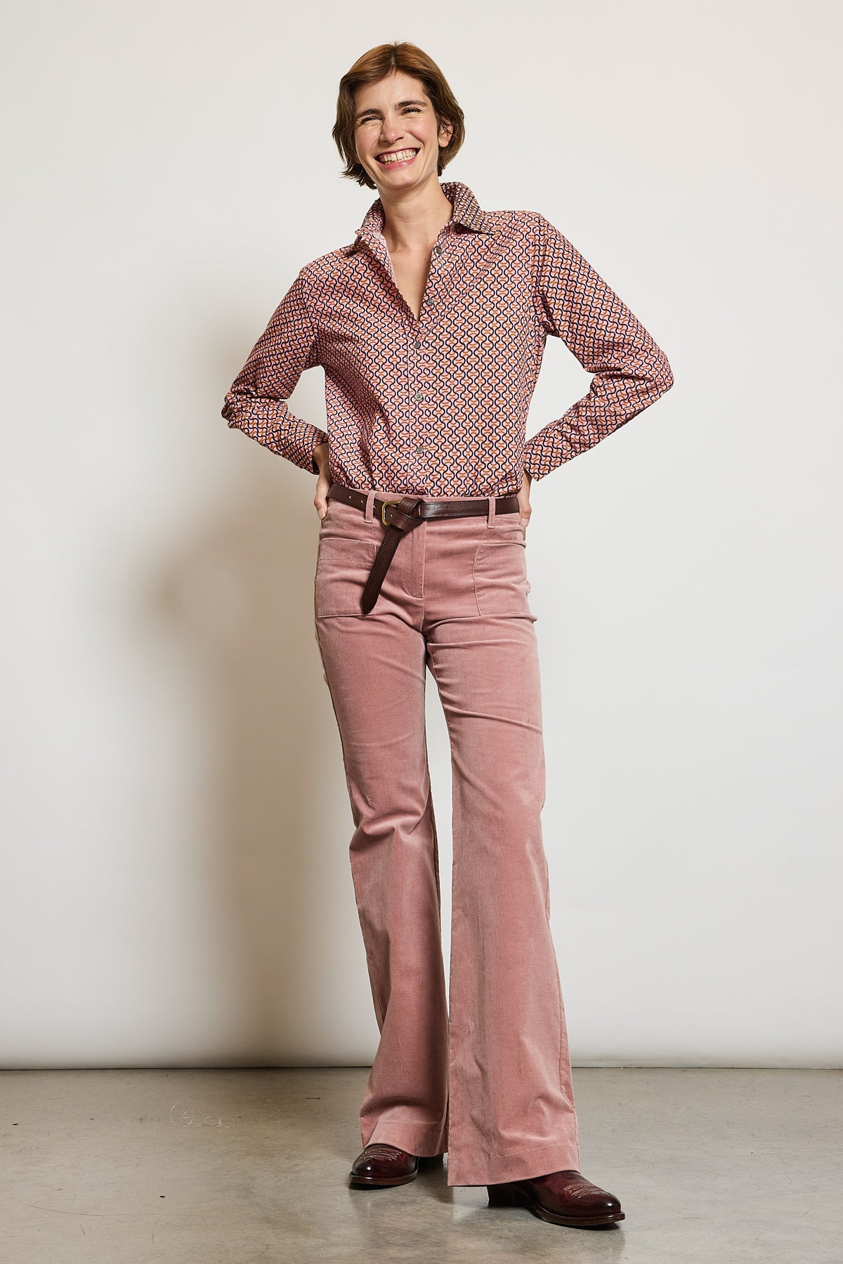VELVET FLARED PANTS ANTIQUE ROSE