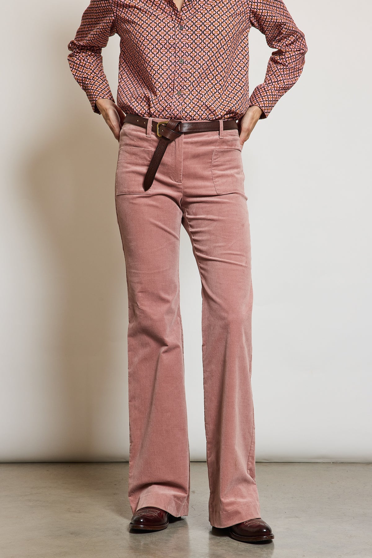 VELVET FLARED PANTS ANTIQUE ROSE