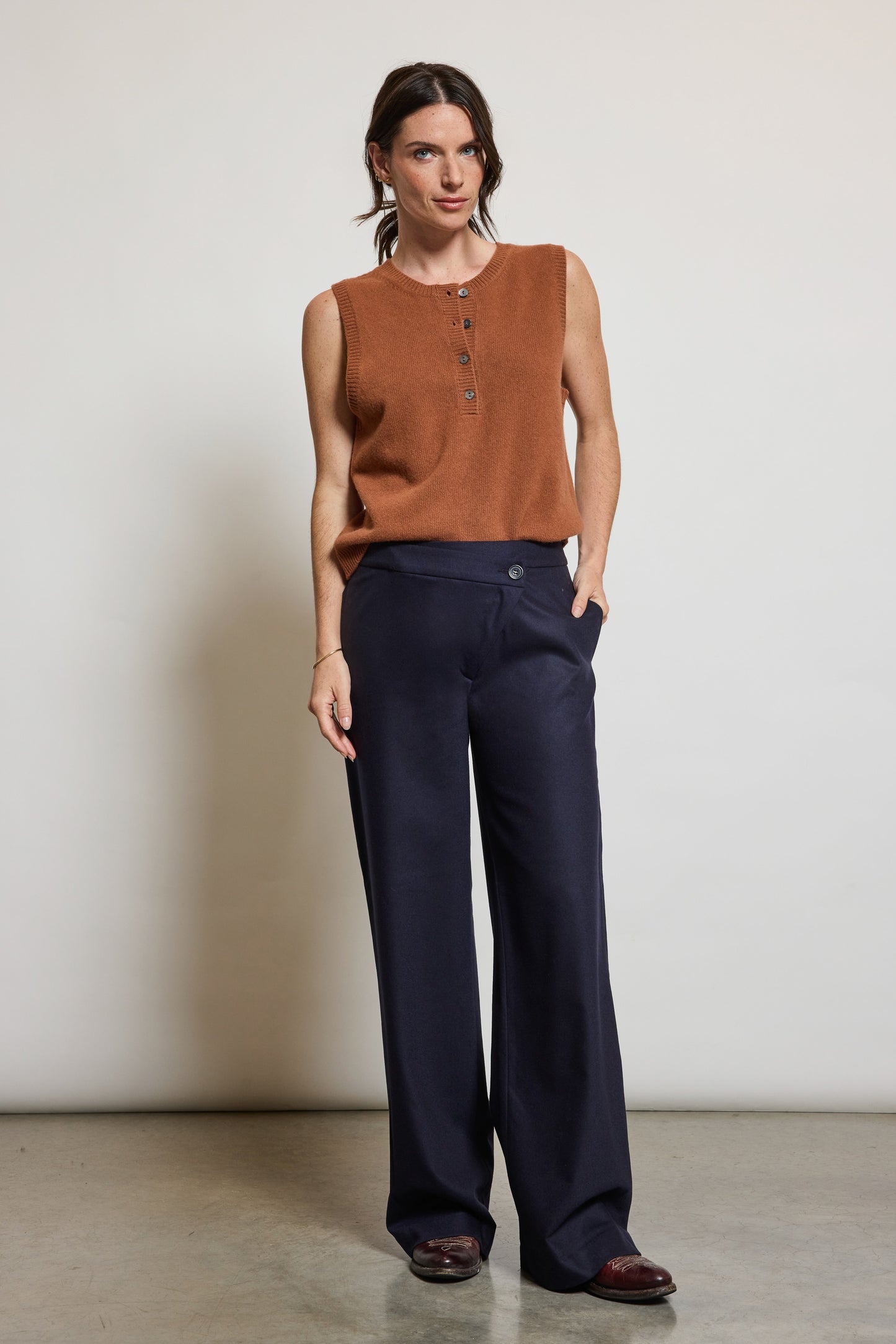 WOOL CASHMERE LARGE PANTS NAVY
