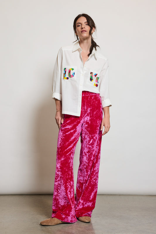 CRUSHED VELVET PANTS CYCLAMEN