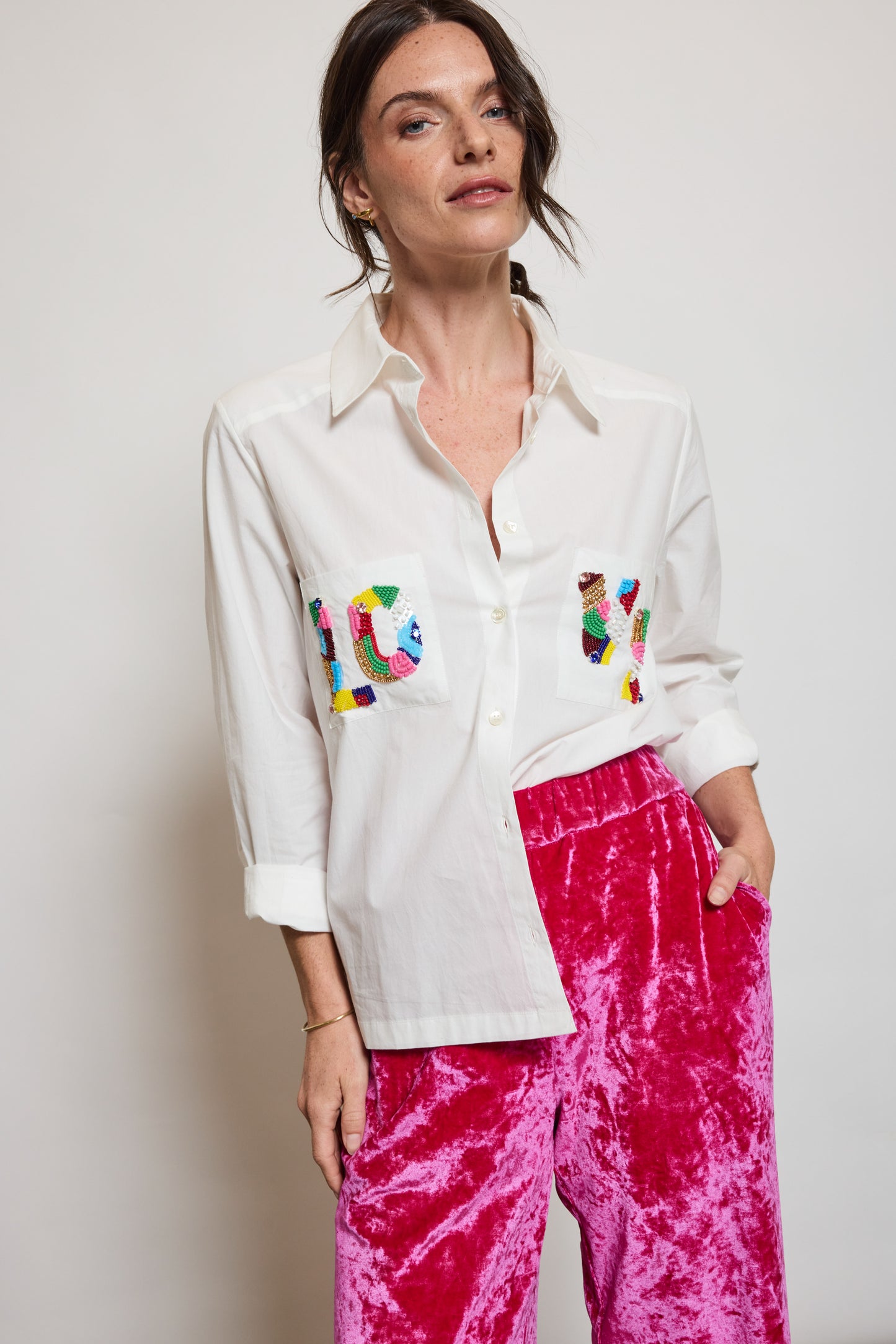 PANTALON EN PANNE DE VELOURS CYCLAMEN
