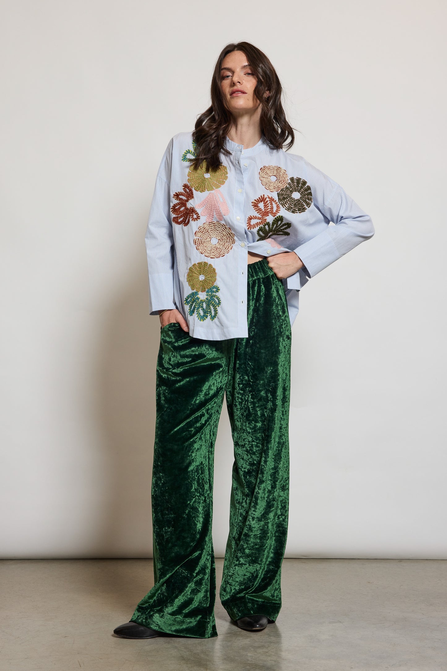 PANTALON EN PANNE DE VELOURS PIN