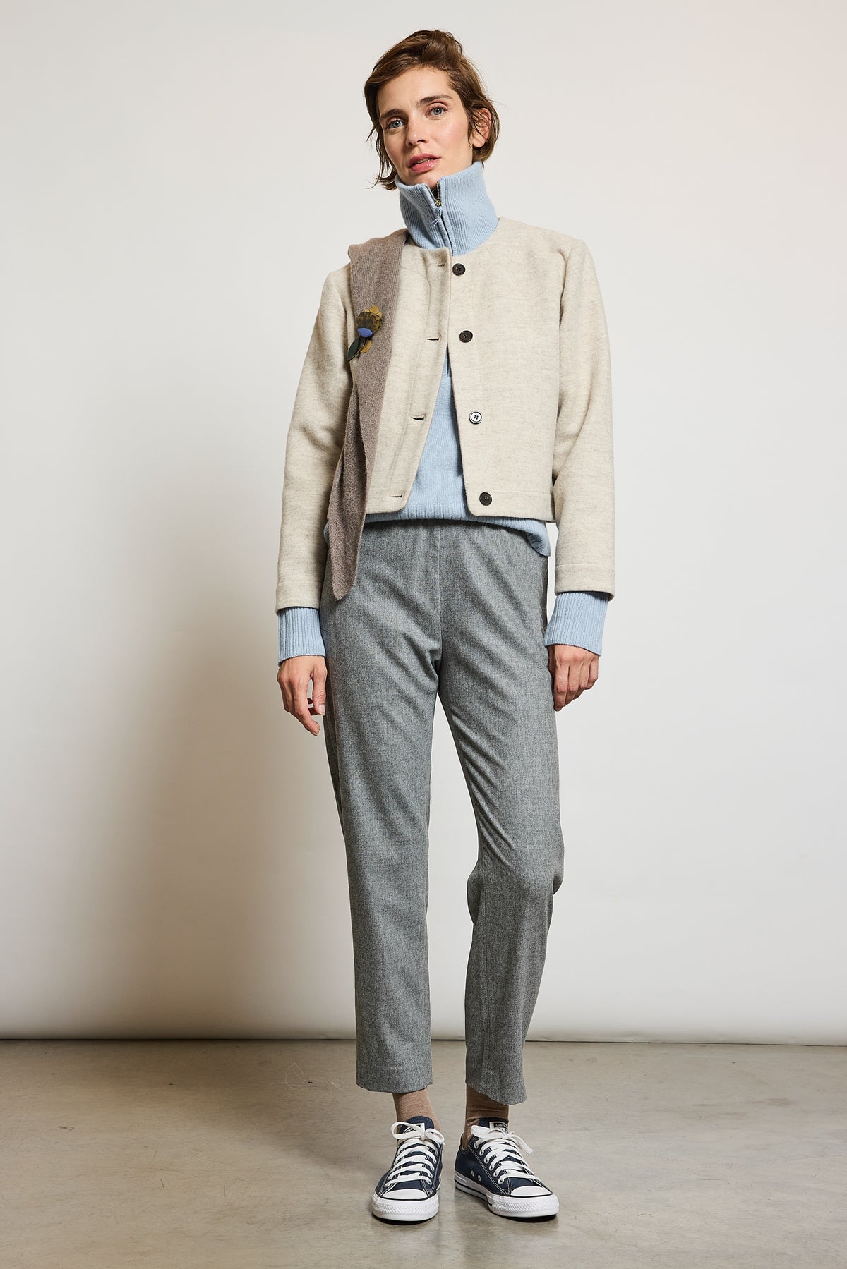 CASHMERE CARROT PANTS GREY