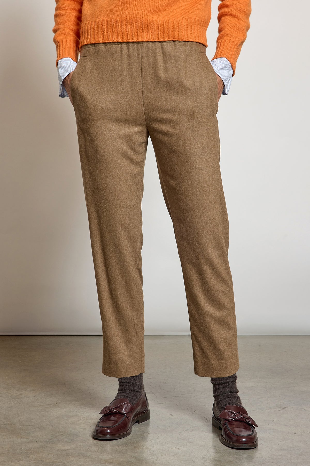 PANTALON CAROTTE CACHEMIRE NOISETTE