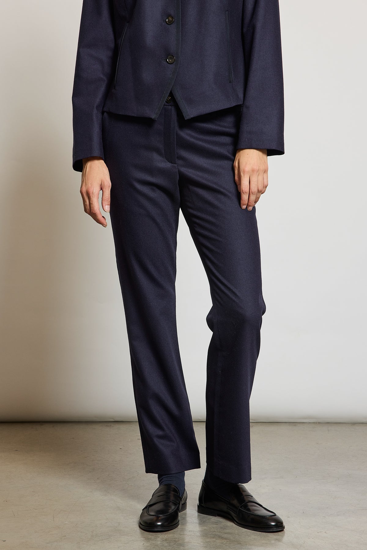 CASHMERE KICK-FLARED PANTS NAVY