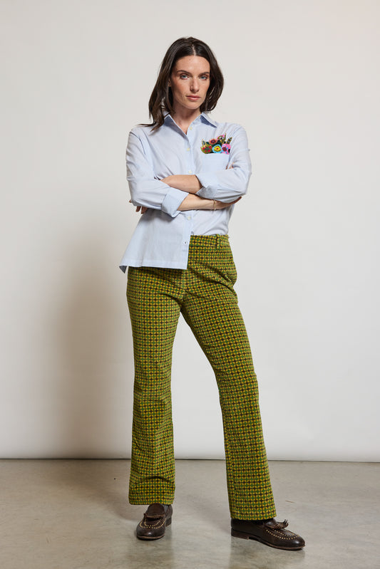 PRINTED VELVET PANTS GREEN
