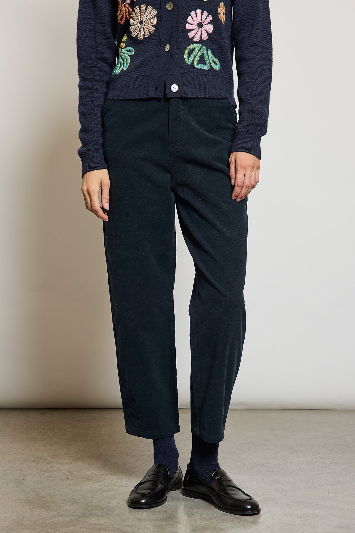 MOLESKIN BARREL PANTS NAVY