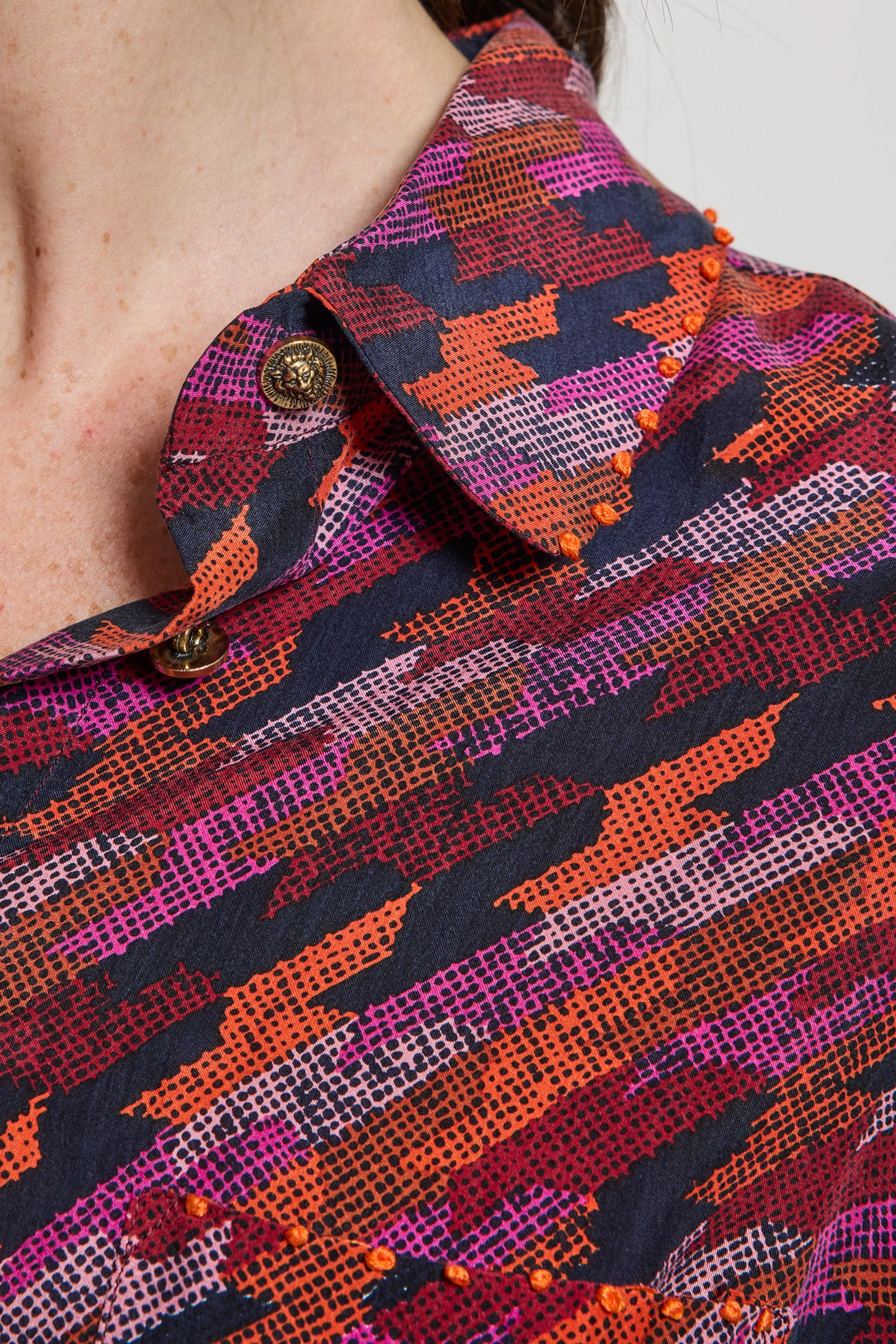ROBE EN SOIE PIED DE COQ FUSCHIA