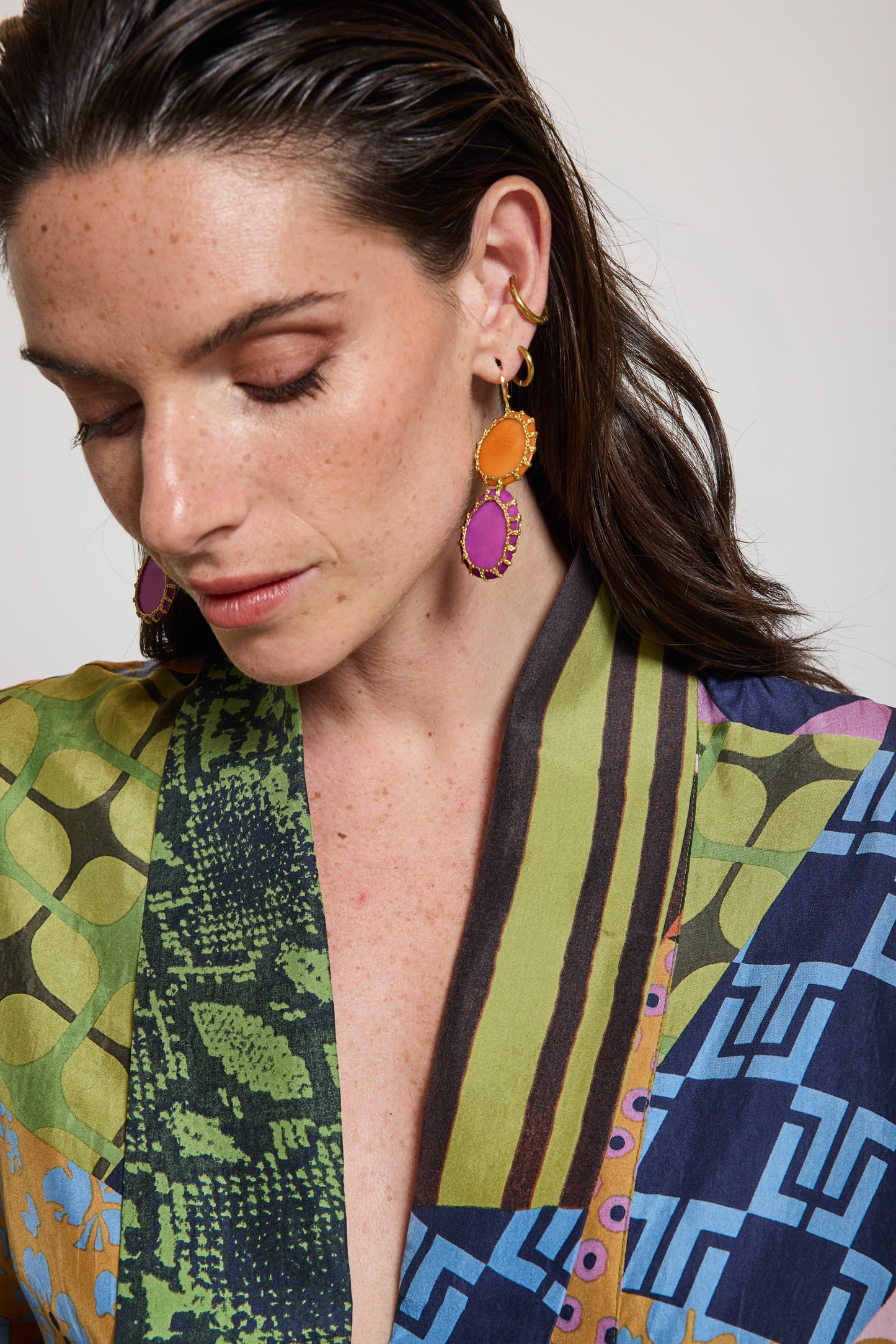 KIMONO EN SOIE ORIGAMI MULTICOLORE