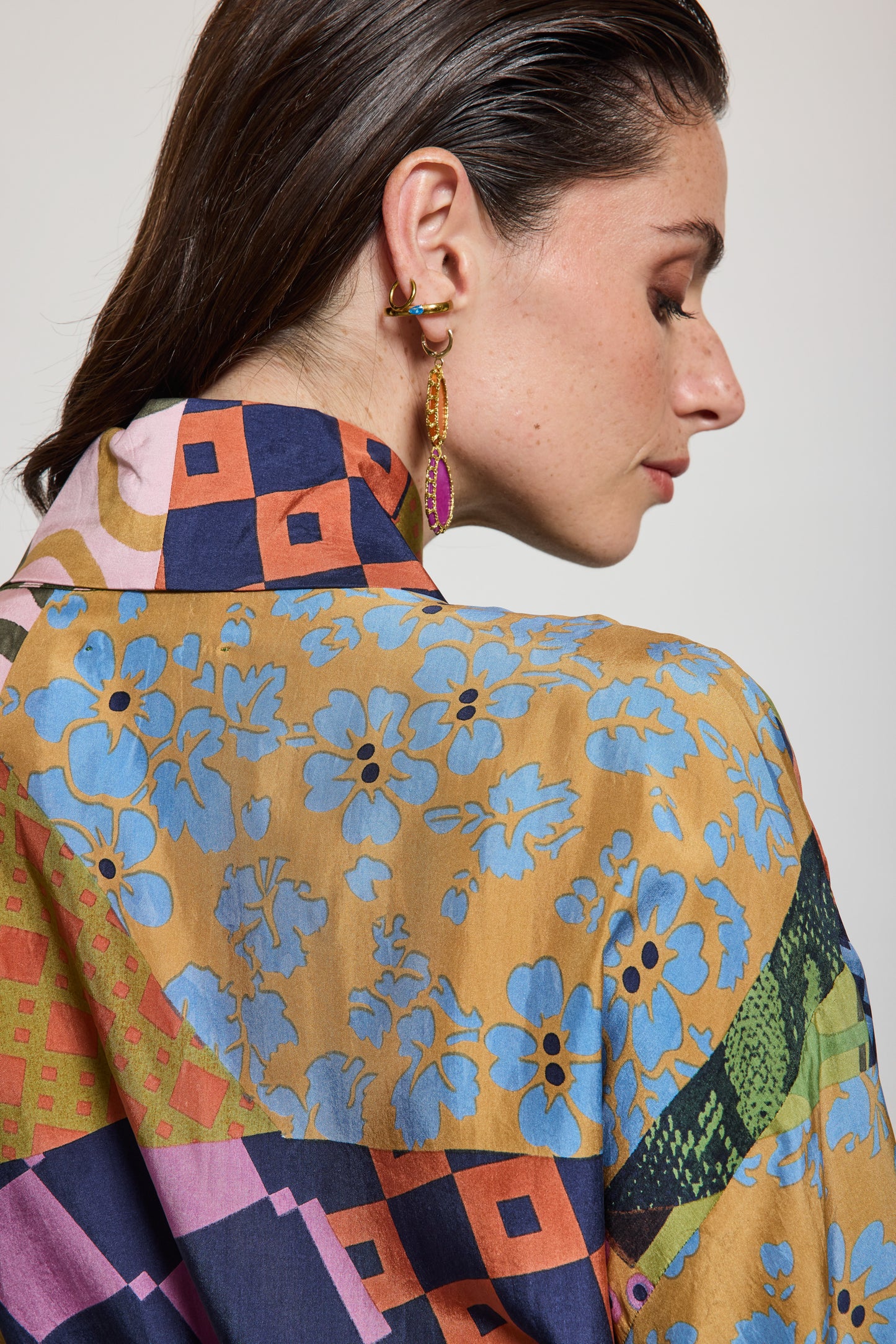KIMONO EN SOIE ORIGAMI MULTICOLORE