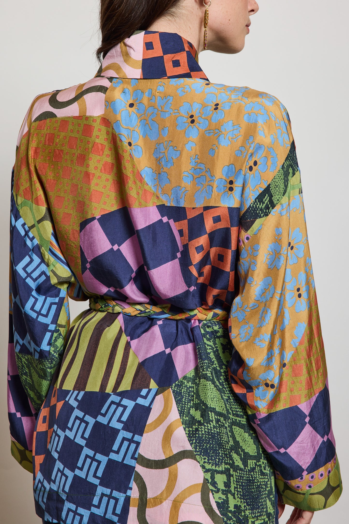 KIMONO EN SOIE ORIGAMI MULTICOLORE