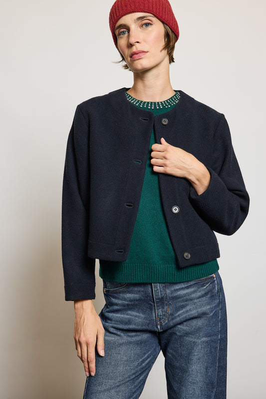 VESTE LAINE CACHEMIRE MARINE
