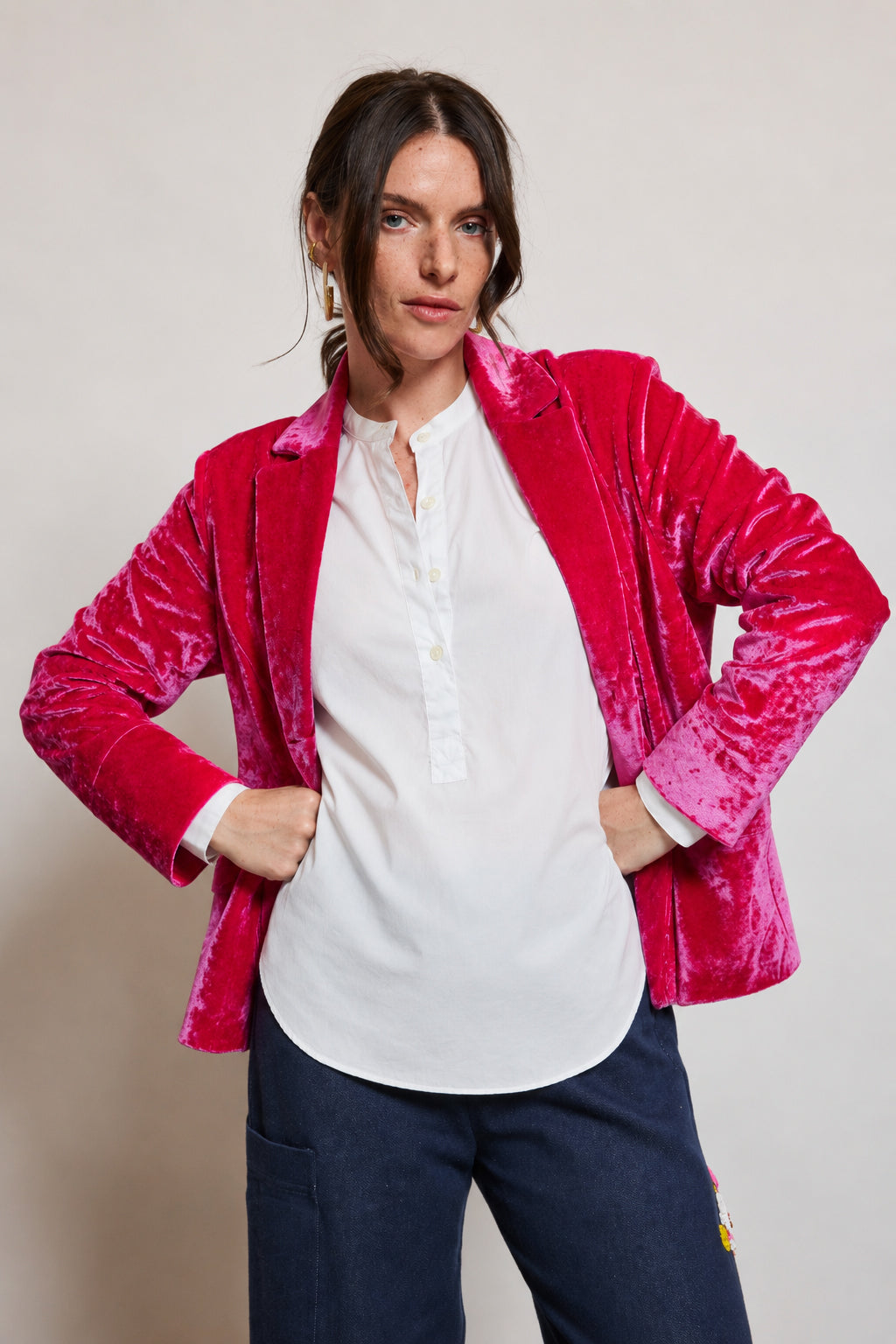 VESTE EN PANNE DE VELOURS CYCLAMEN