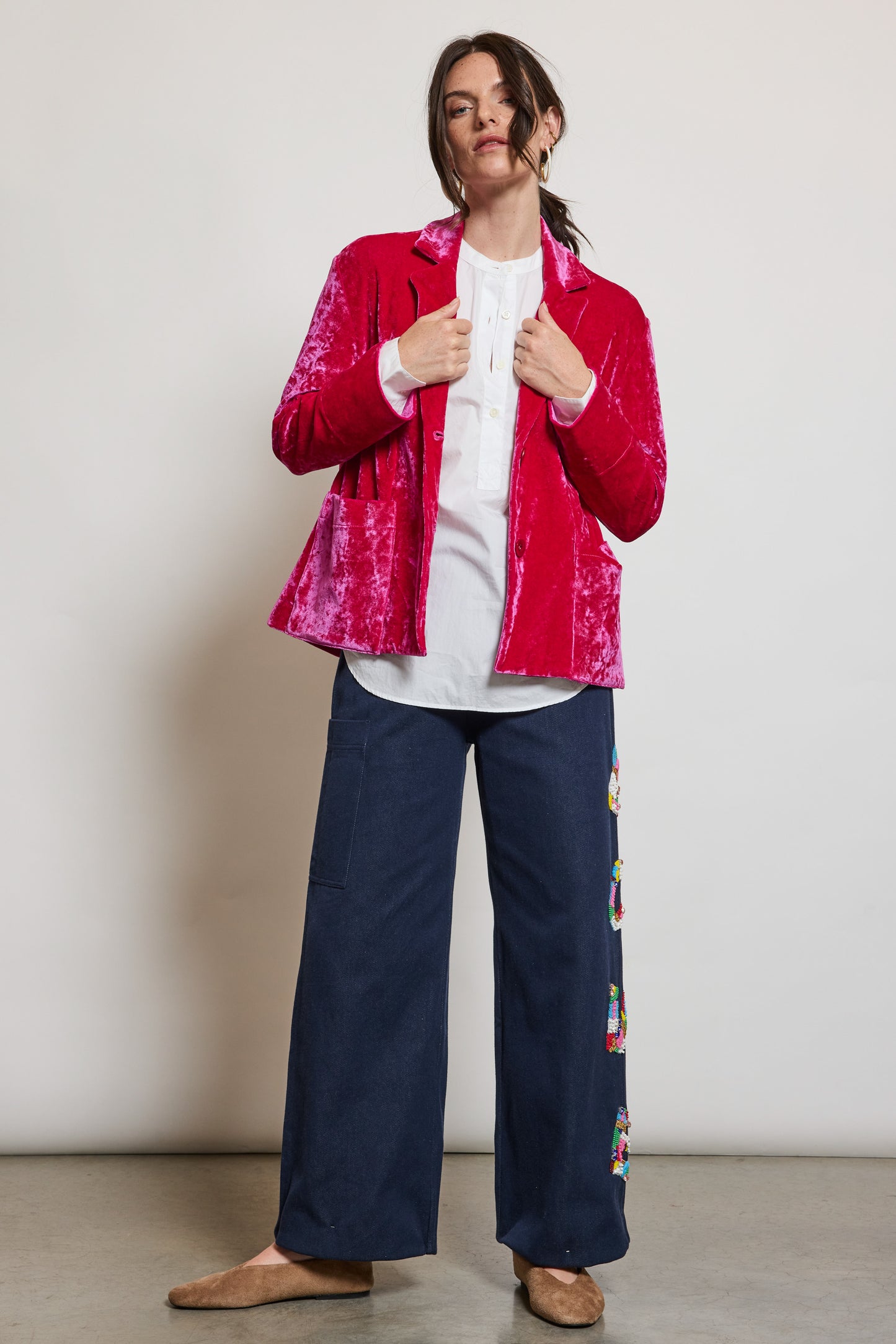 VESTE EN PANNE DE VELOURS CYCLAMEN