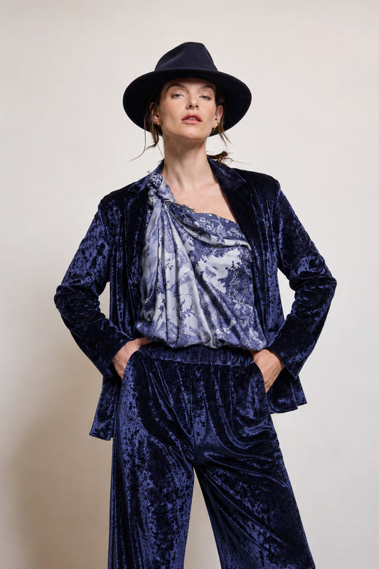 CRUSHED VELVET JACKET NAVY