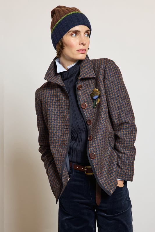 VESTE EN LAINE CINTRÉE PIED-DE-POULE`