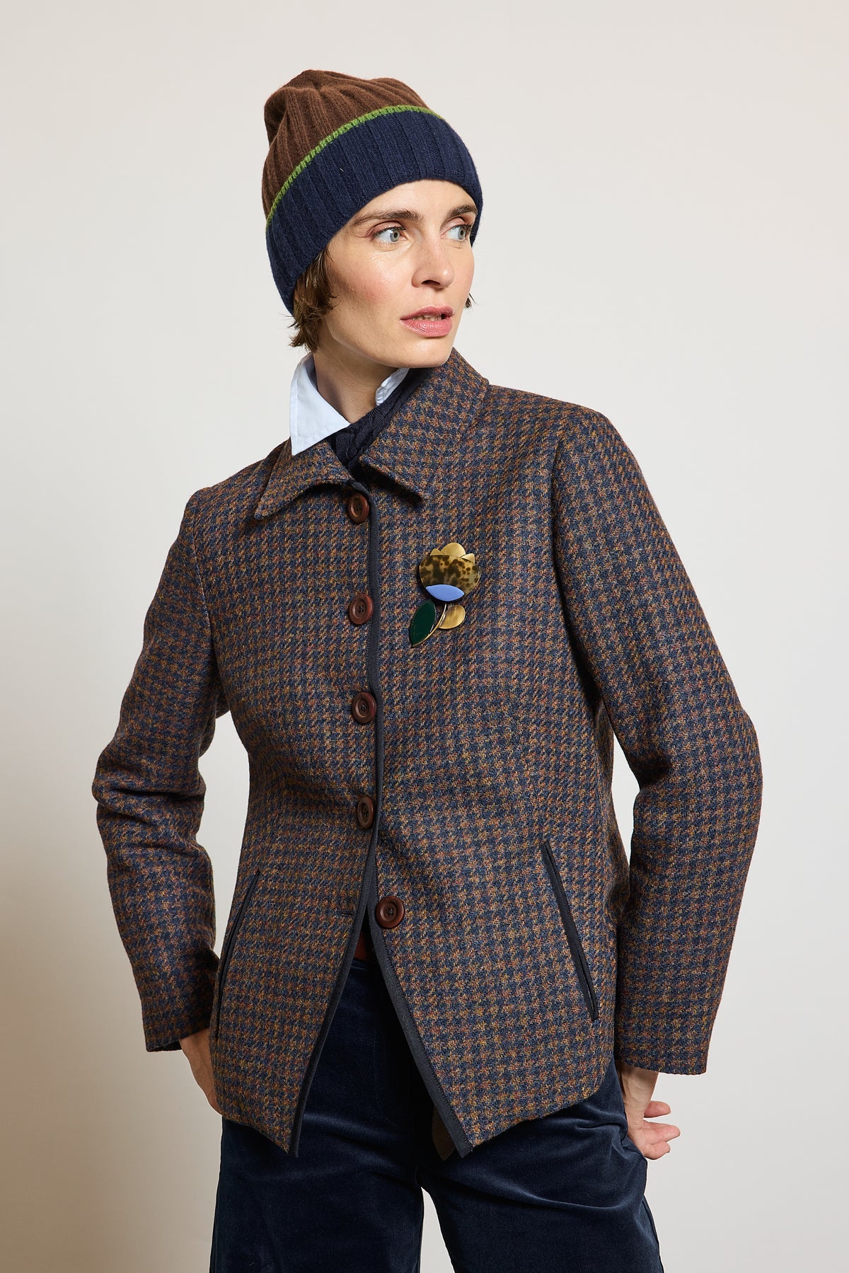 VESTE EN LAINE CINTRÉE PIED-DE-POULE`